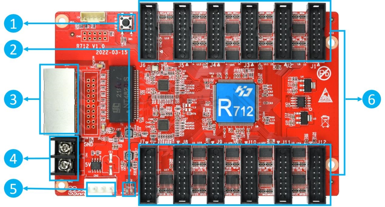 ابعاد کارت دریافت Huidu R712 - دیبانور