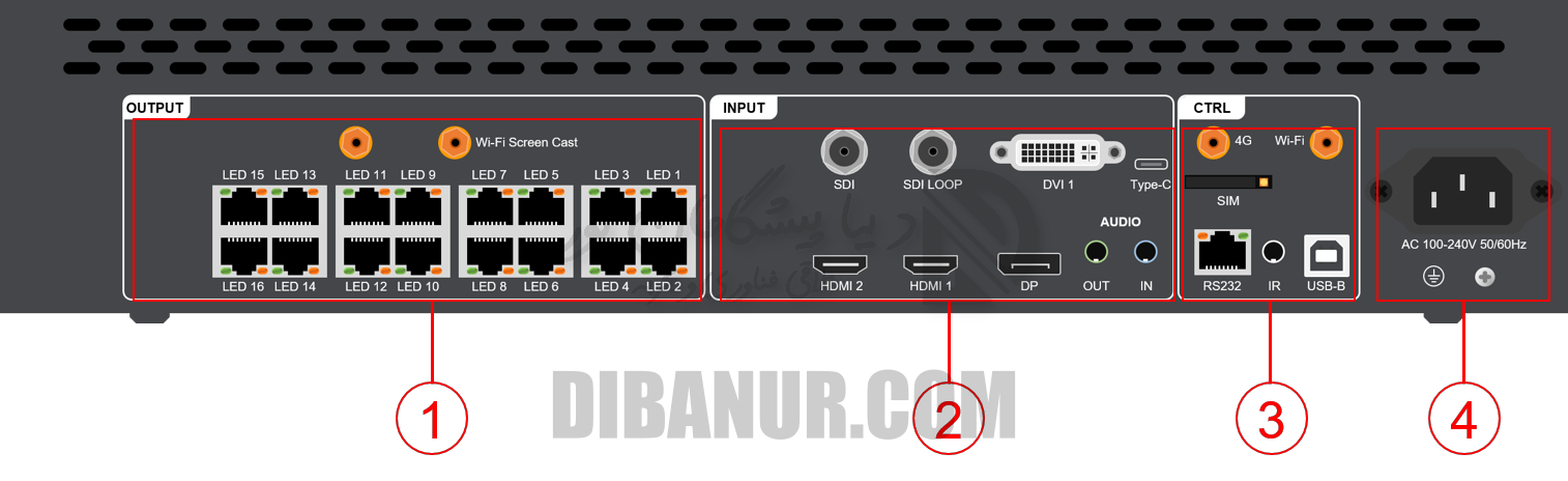ابعاد ویدیو پروسسور Huidu HD-VP1640A | Huidu HD-VP1640A | Dibanur دیبانور